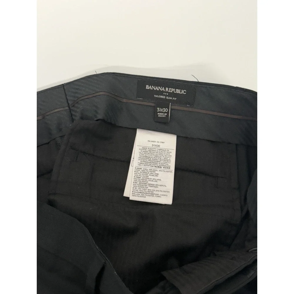 Men's Navy Blue Dress Trousers Slim Fit Flat Front Tailored Pants Size 31/30